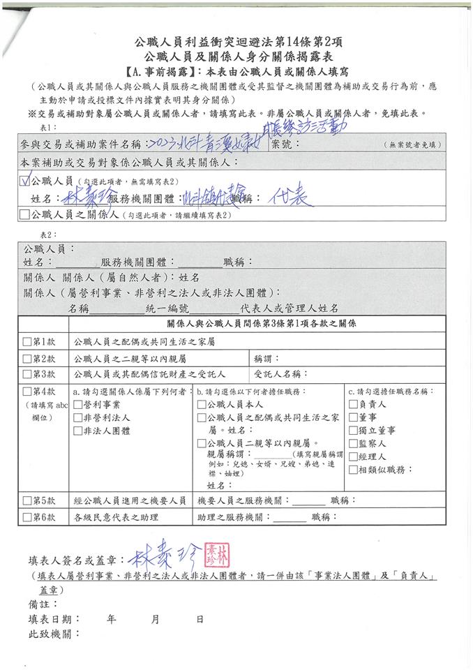 彰化縣北斗青溪婦女協會-理事長 林素珍-2023北斗青溪婦女成長參訪活動-補助金額：4000元事前揭露