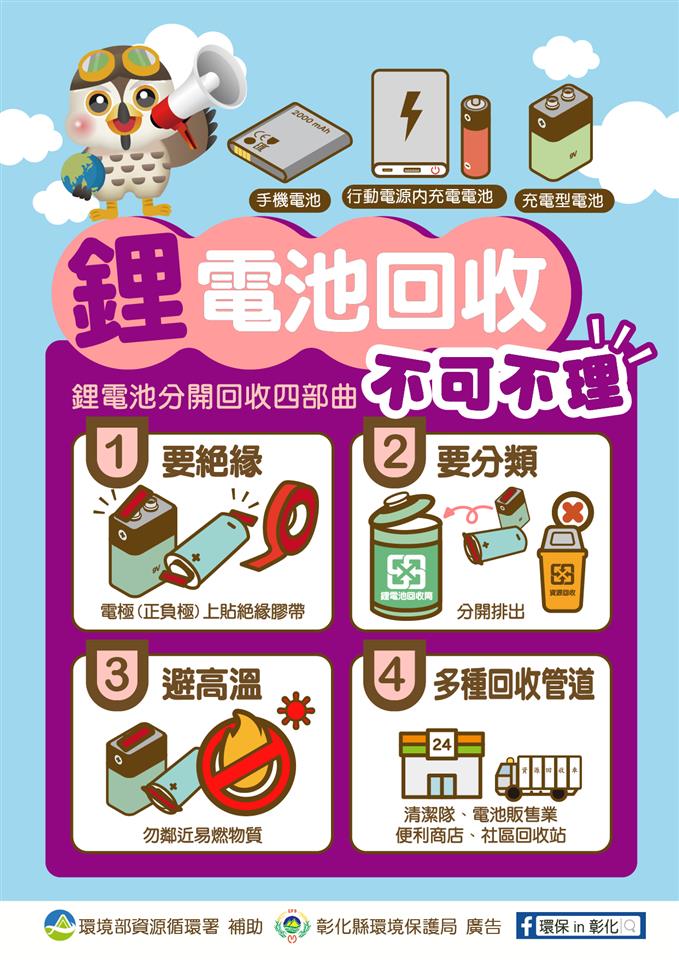 清潔隊【海報】鋰電池分開回收四部曲
