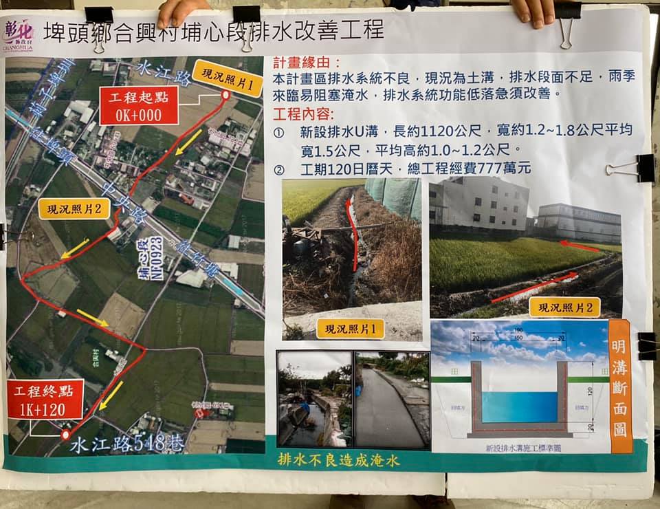 埤頭鄉合興村埔心段排水改善工程現地簡報排水改善範圍及工程內容